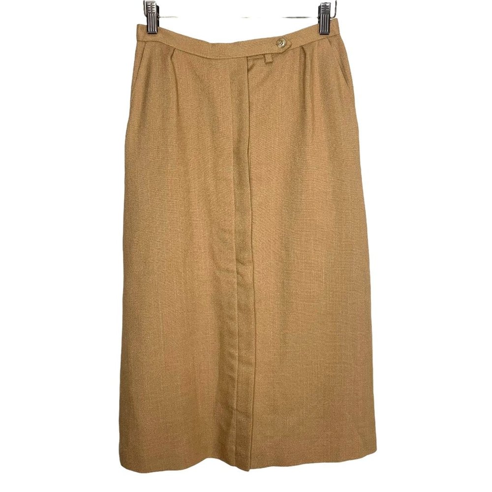 Vintage 70s Evan Picone Tan Button Up Straight Midi Skirt Medium - Picture 1 of 8